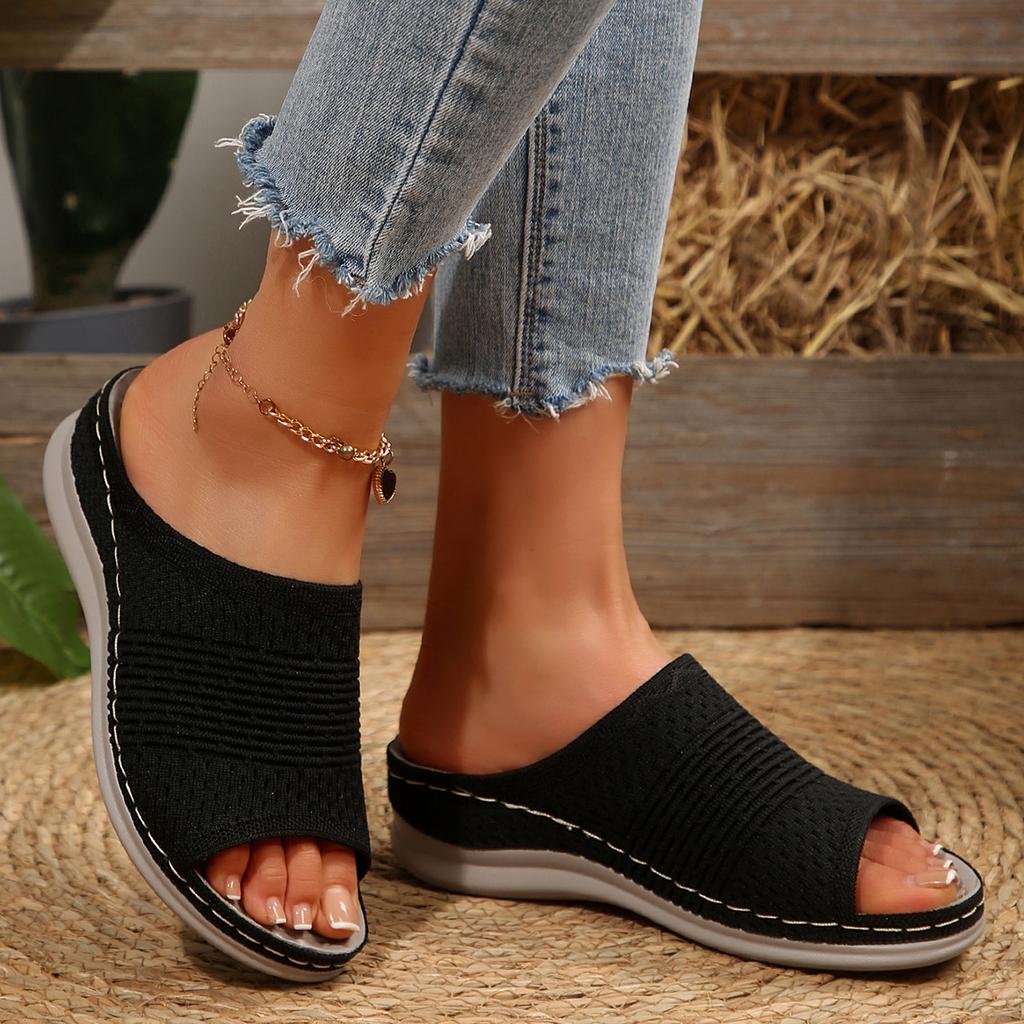 Platform Sandals Elastic Flying Fabric Breathable Slippers Soft Sole Casual Beach Slippers