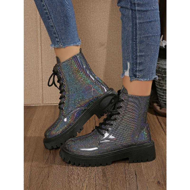 Thick-soled Lace-up Martin Boots 2025 Winter New Plus-size Round Toe Slimming British Style Colorful Boots for Women
