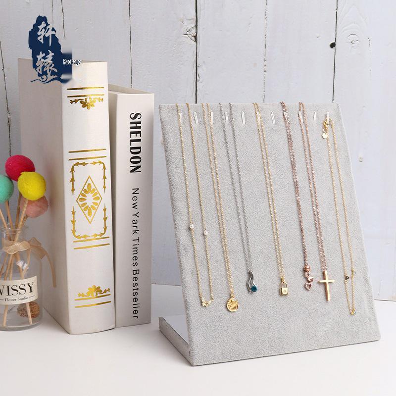 L-Shaped Necklace Display Stand: Velvet Jewelry Storage with Inclined Hook