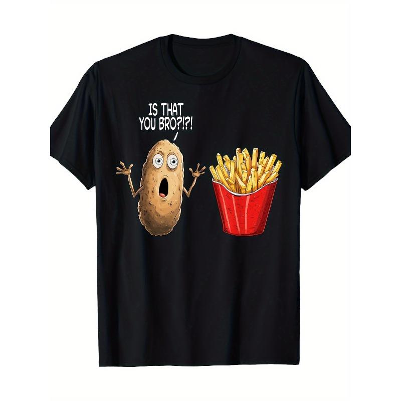 

European size Men S Humorous French Fry Graphic T-Shirt -Casual Cotton Tee, Loose Fit, Machine Washable, All-Season Round Neck Black T-shirt 4XL чорний