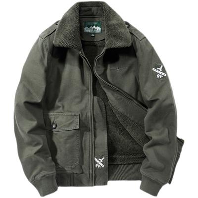 Winter Lapel Lamb Wool Jacket Men's Fleece Thickened Cotton-padded Jacket Pilot Middle-aged and Young Military Jacket