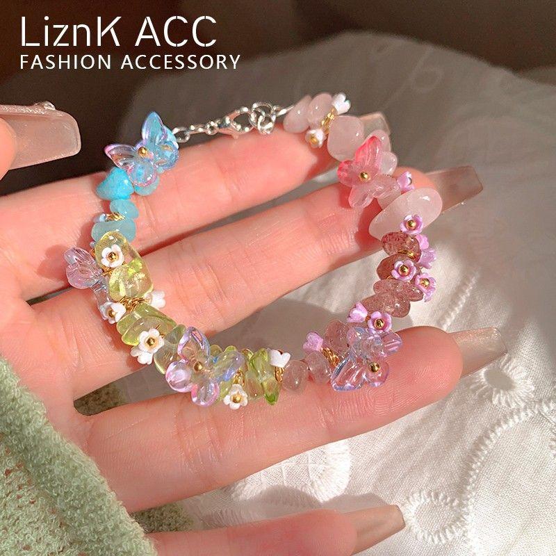 

Браслет Подходящий для лета Женский из натурального камня Цветок Бусины Плетеный шнур Стиль Мори Легкая роскошь Миноритарный Двойной ручной ювелирный Color