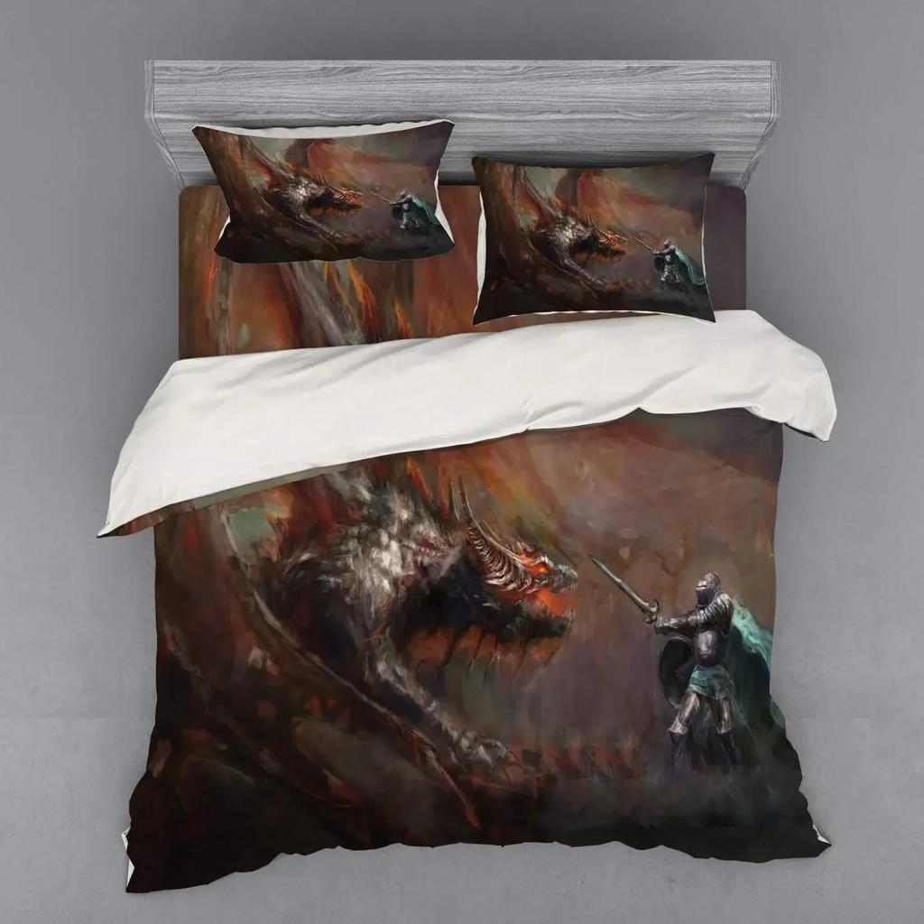 Medieval Duvet Cover Set, Medieval Knight Holding An Aged Old Shield Historical Theme Digital Print Bedding Set