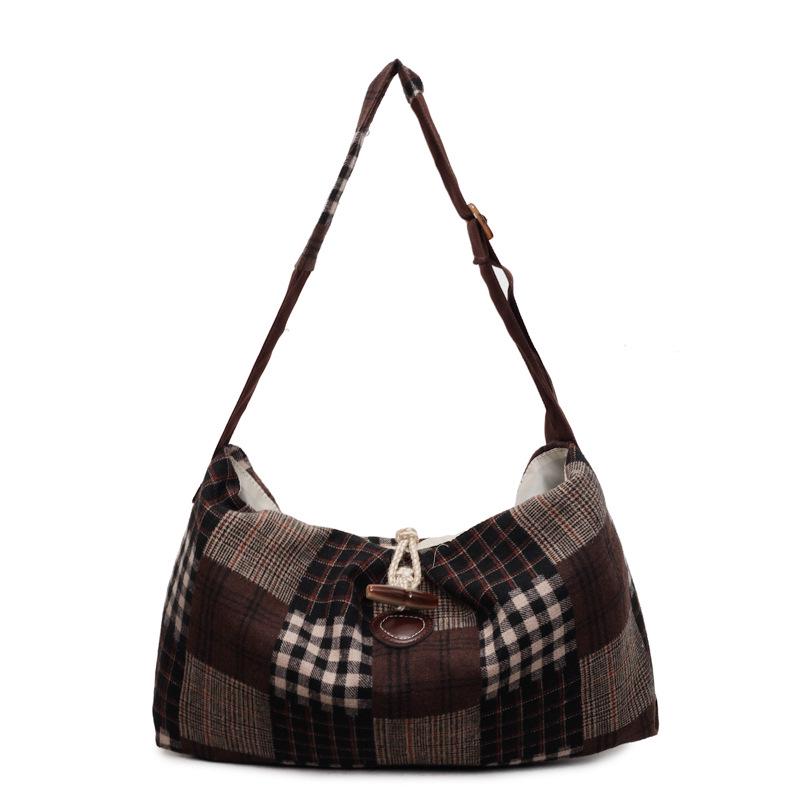 

2025 Plaid Large Capacity Retro Winter Shoulder Tote for Women 40*12*25cm кофейный