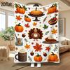 1pc Flannel Blanket, Thanksgiving Turkey Pumpkin Maple Leaf Print Flannel Blanket, Soft Cozy Autumn Throw Blanket, Fall Home Decor, Wonderful Harvest