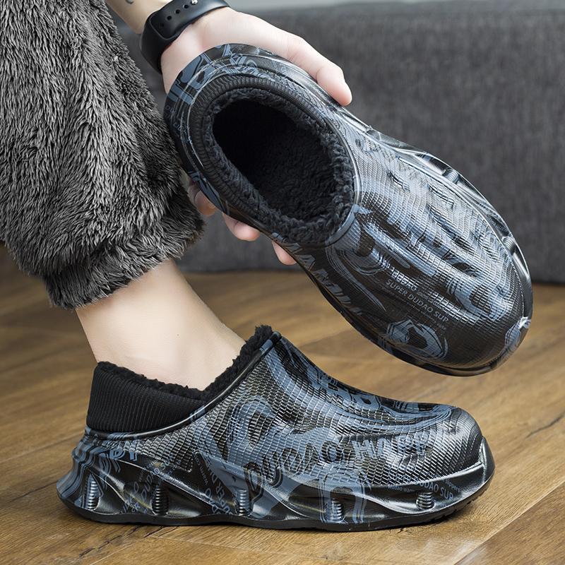 Mode Neue Herren Wasserdichte Hausschuhe Damen Herren Fell Clogs Hausschuhe Winter Herren Gartenschuhe Outdoor Rutschfeste Pantoletten Indoor Weiche Hausschuhe