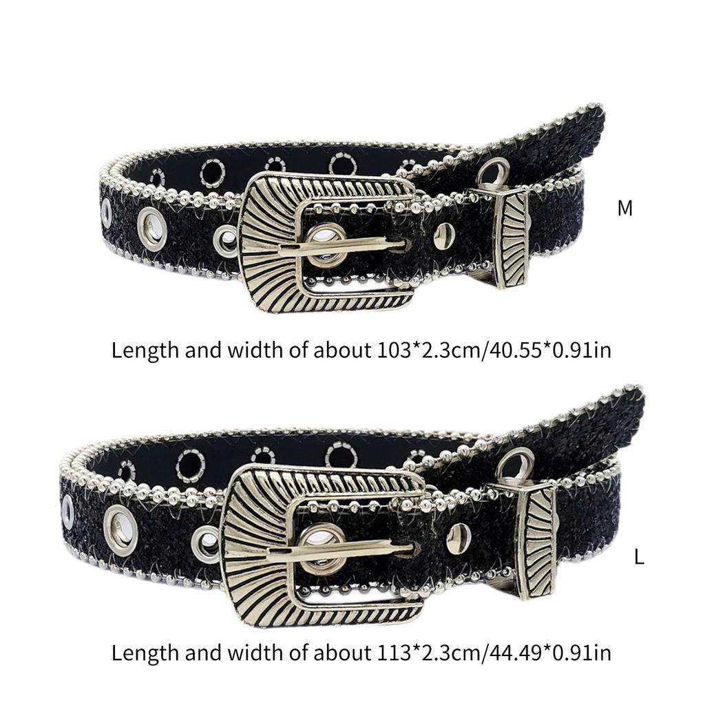 Blingbling Sequined Belt Aesthetic Big Eyelet Belt Gothic Pants Belt Girl PU Waistband Female Western Cowboy Waiststrap