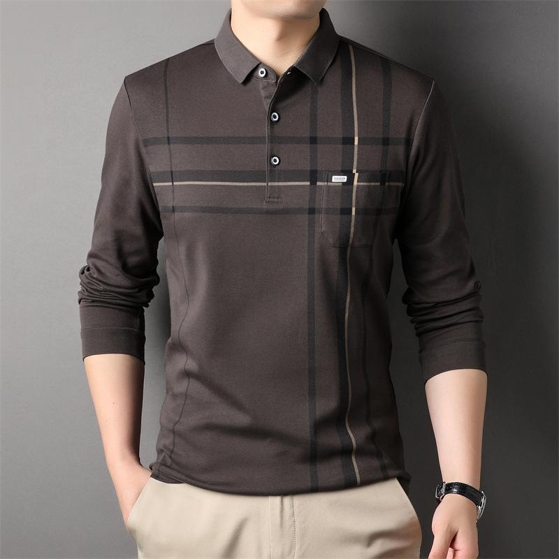 Весенняя футболка с воротником-поло и длинными рукавами в полоску — фото 6