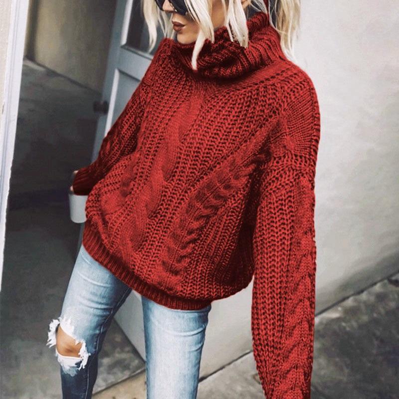 Women Thick Turtleneck Cable Knit Sweater Loose Long Sleeve Warm Winter Pullover Jumper