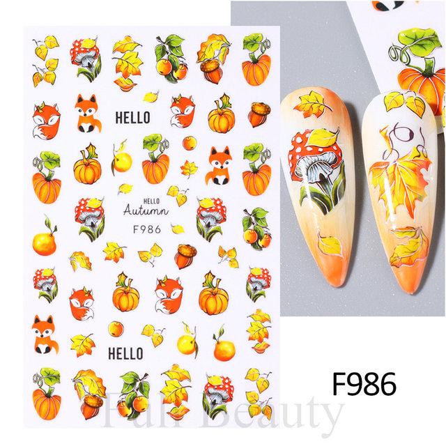 Nail Art Stickers Autumn Thanksgiving Maple Leaf Harvest Mushroom Hazelnut Honey Yellow Leaf Nail Stickers