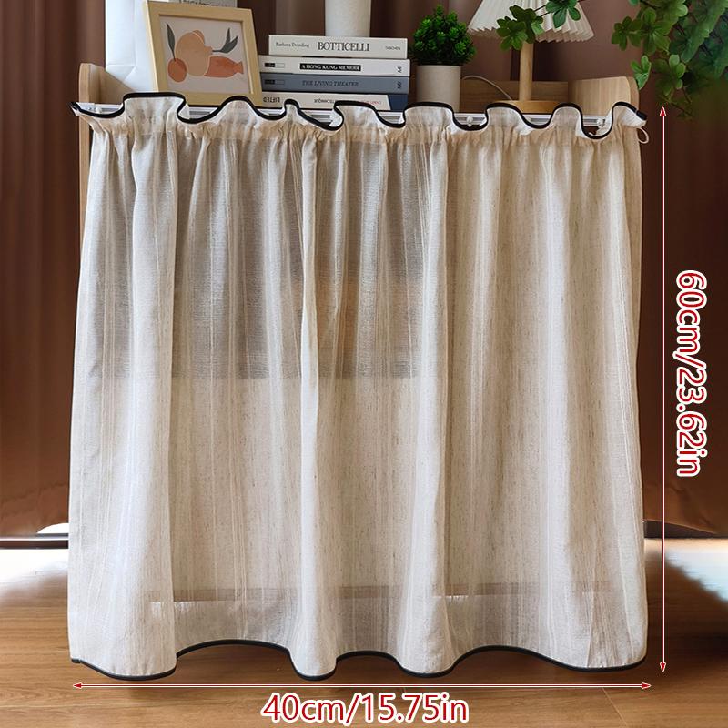

Короткие кухонные занавески на половину окна с черной отделкой, бежевые полосатые прозрачные вуалевые занавески в японском стиле, перегородка для конфиденциальности для дома, кафе