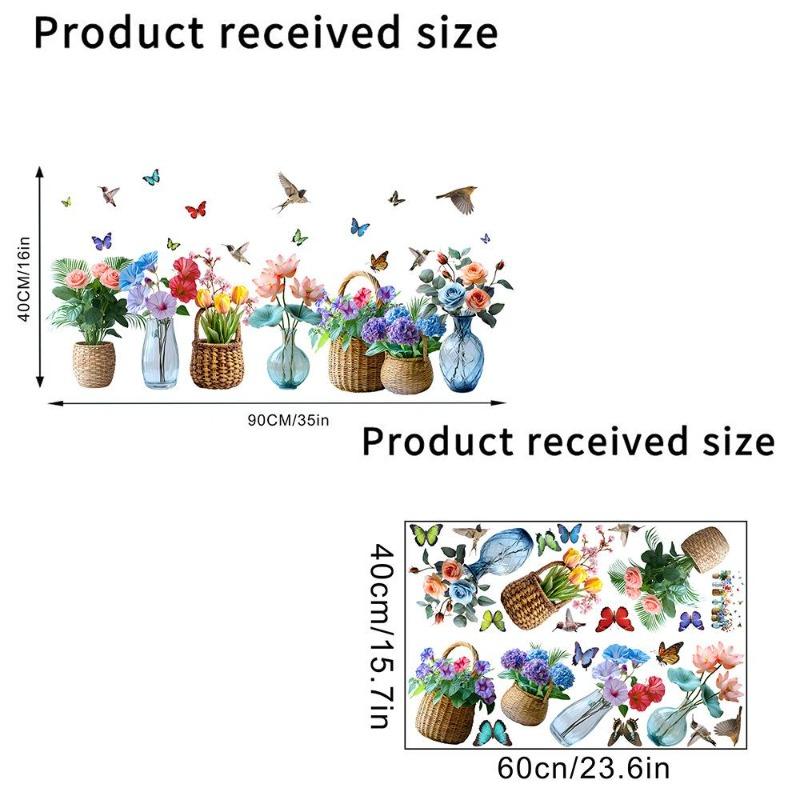 Dwustronna kolorowa naklejka ścienna z motylem i kwiatami, elektrostatyczna pasta do szyb okiennych, widoczna dekoracyjna naklejka ścienna