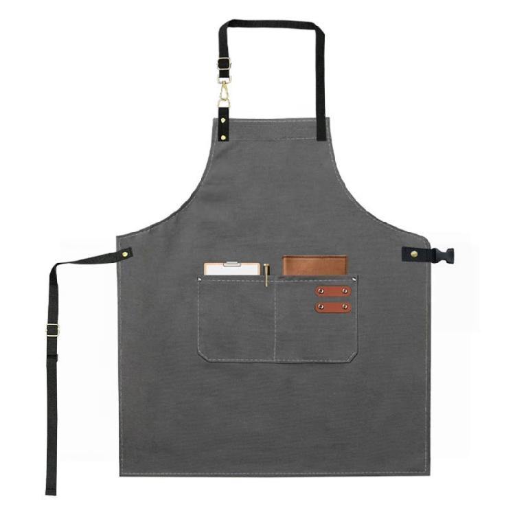 

Chefs Restaurant Apron Practical Waterproof Canvas Adjustable Ties Practical Storage Compartments серый