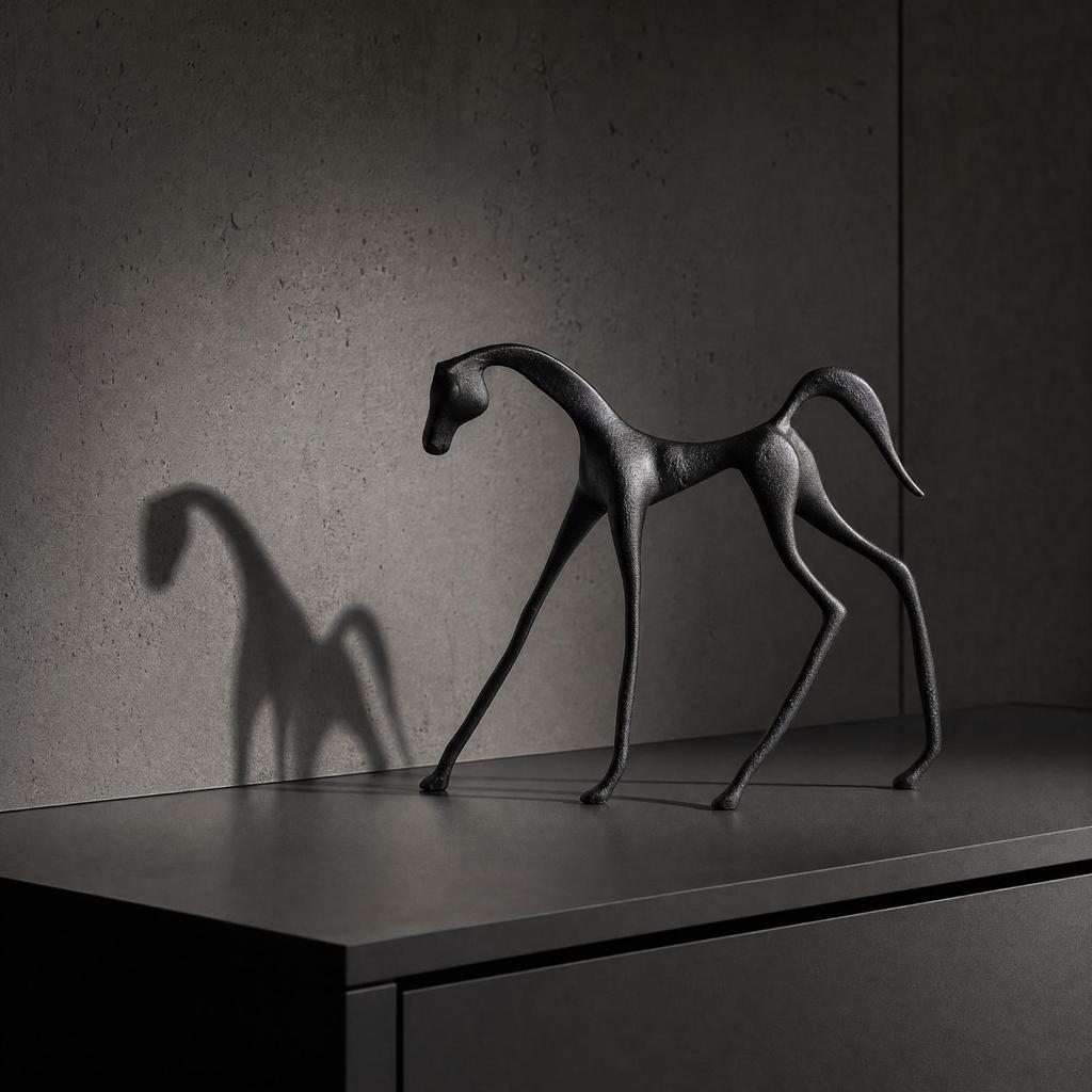 Geometric Horse Figurine Modern Minimalist Alloy Decor Piece Slender Statue for Living Room,
