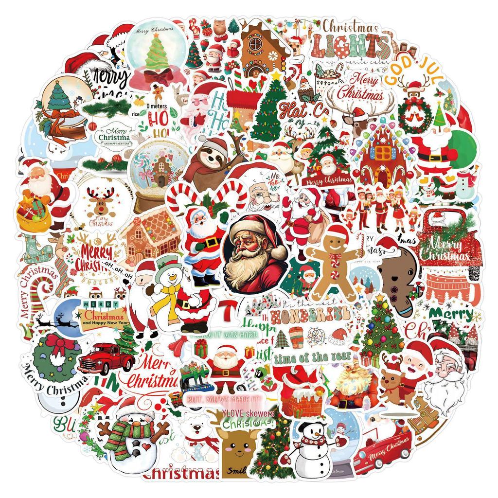 100 Unique Christmas Cartoon Graffiti Stickers for Notebooks, Suitcases, and Scooters