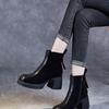 Korean Style Slimming Square Toe Suede Ankle Boots - Women's Thick Sole Platform Sock Boots for Autumn/Winter