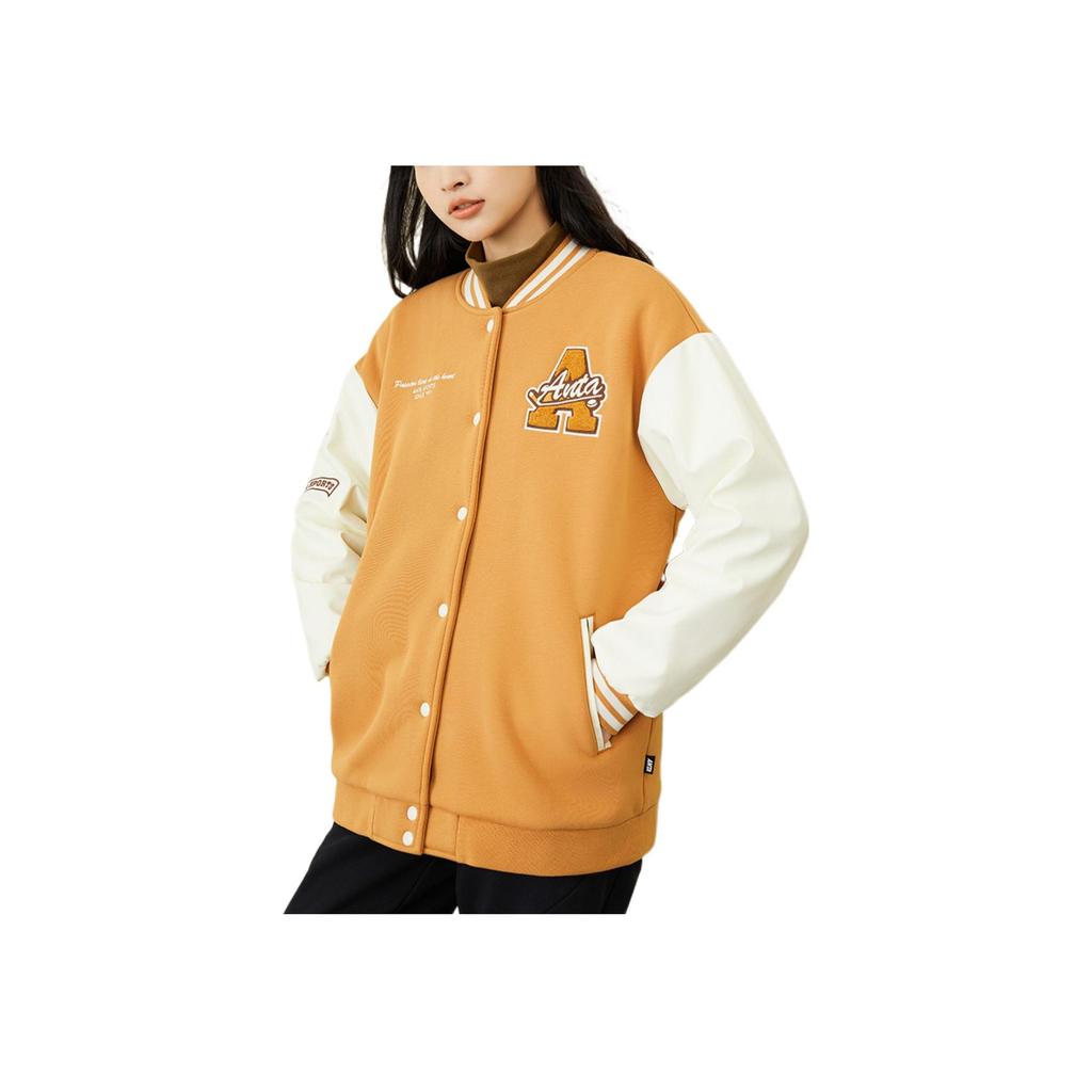 Anta Lifestyle Series Printed Label Logo Buttoned Fleece Baseball Jacket Women Jacket Brown 162248725-3