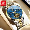 OLEVS 7071 Skelettierte Multifunktions-Mechanik-Herrenuhren Edelstahl Wasserdicht Leuchtend Mondphase Automatisch Mann Uhr
