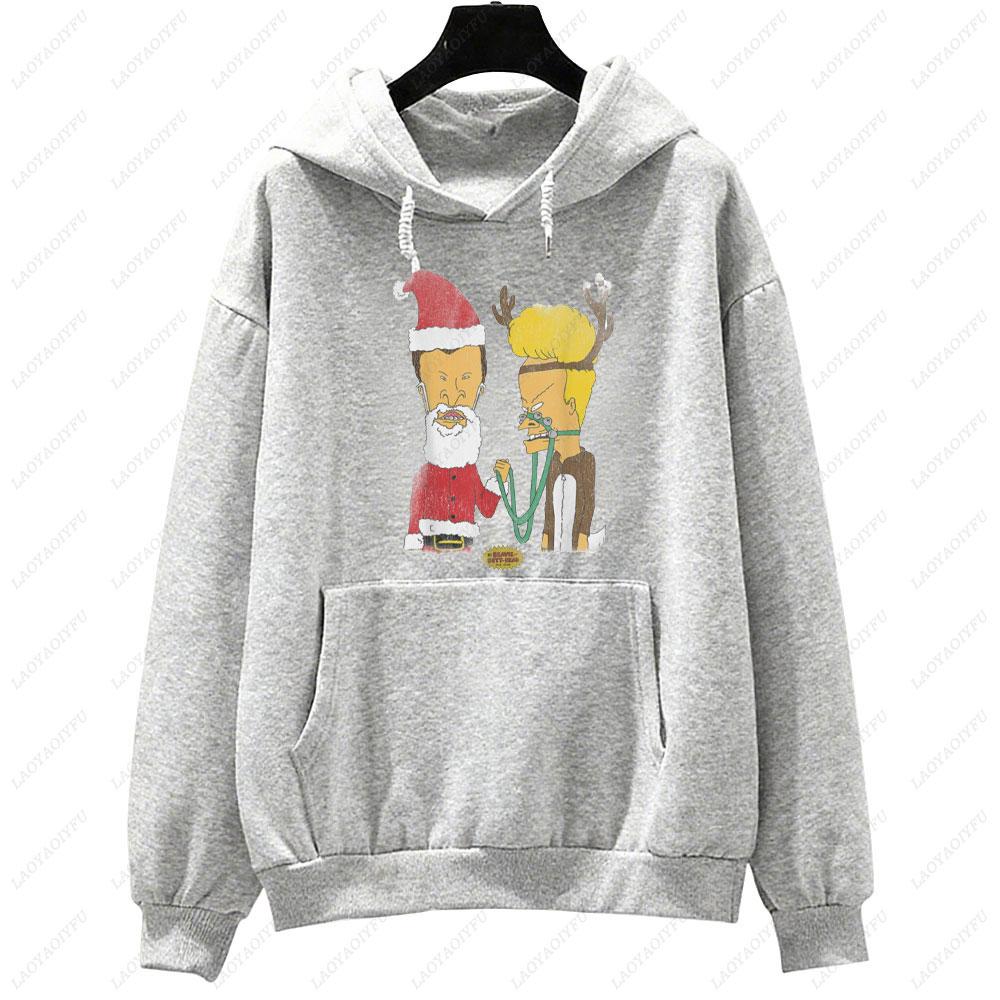 Beavis and Buttheads Christmas Xmas Festive Costumes Loose Graphic Hoodie Unisex Holiday Gift for Men Casual Wear Sweatshirt