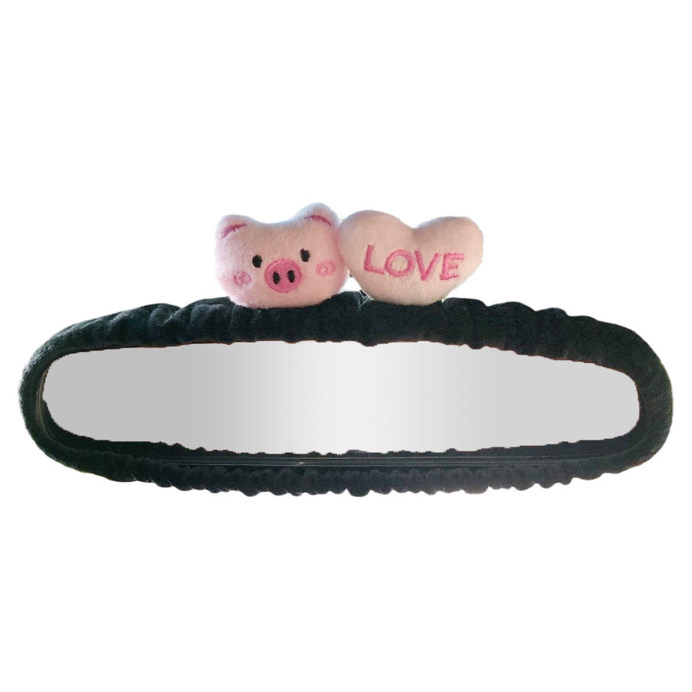 Cute Car Rearview Mirror Cover Cartoon Plush Rabbit Heart Auto Rear View Mirror Decoration Rear View Mirror Case Accessories