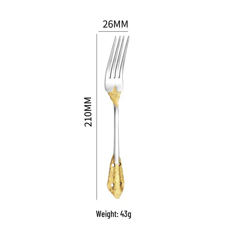 Retro Embossed 410 Stainless Steel Tableware Set: Real Gold-Plated Knife, Fork, and Spoon for Restaurants and Hotels