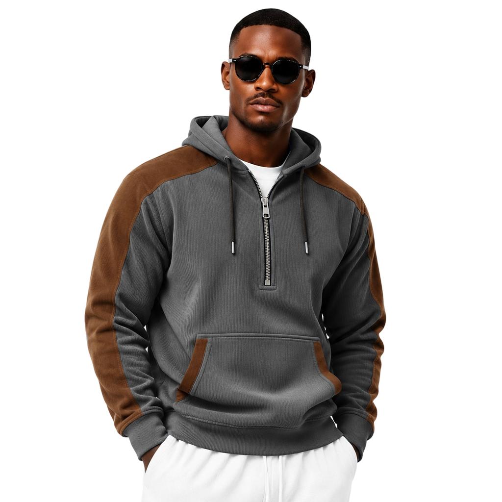 Men's Corduroy Hoodie Casual Long Sleeve Sweatshirt for Fall and Winter