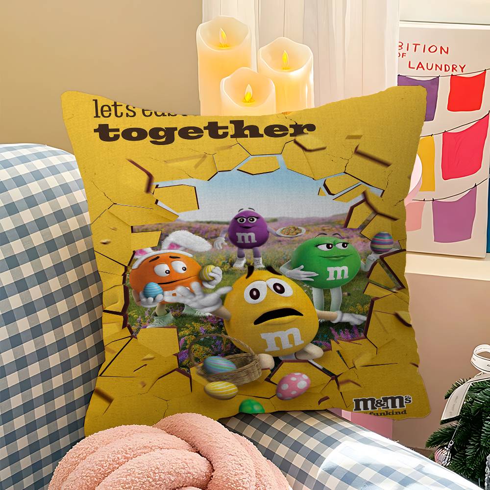 M-M&M Candy Snacks Pillow Covers Cartoon Sofa Decorative Home Double-sided Printing Short Plush Cute Cushion Cover