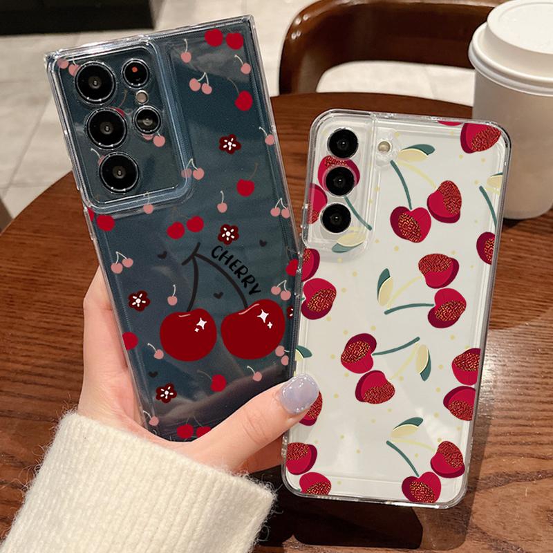 Little Cherry Pattern Phone Case For Samsung Galaxy S26 S25 S24 S23 Ultra S22 Plus S24 S21 FE S25Edge Transparent Soft TPU Cover