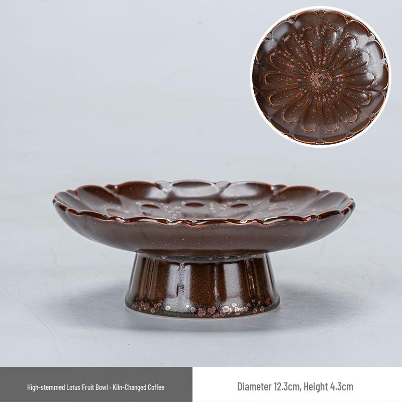 Retro Kiln-Glazed Lotus Ceramic Dessert Plate