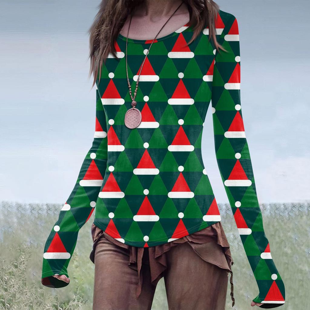 Moda Donna Casual Mori Slim Manica Lunga Stampa Halloween Girocollo Regolare Top
