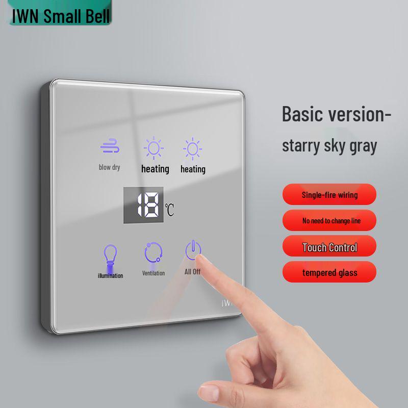 Smart Touch-Screen Bathroom Heater Switch, Flush-Mounted, Wireless Mijia App Compatible