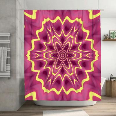 Unique Floral Pattern Shower Curtain Pink Yellow Swirl Design for Bathroom Decor Waterproof Fabric Material