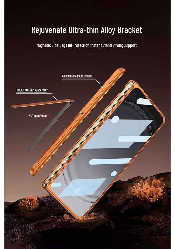 Oppo Find N6 Phone Case: Foldable Screen, Inner Magnetic Ring, Full Coverage, Magnetic Hinge, Hard Shell, Side Protection, with Bracket.