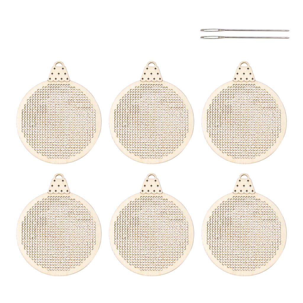 6Pcs Christmas Cross Stitch Hole Carving Wooden Pendant Embroidery Slices DIY for Xmas Holiday Christmas Tree Decorations