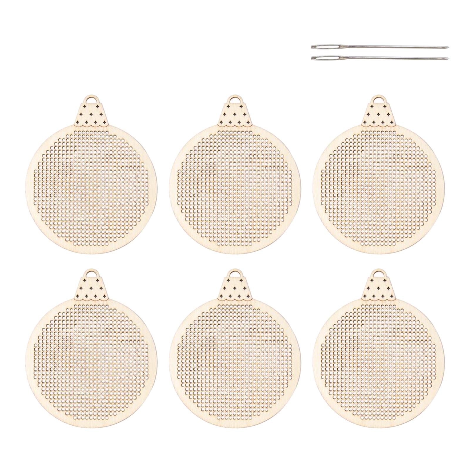 

6Pcs Christmas Cross Stitch Hole Carving Wooden Pendant Embroidery Slices DIY for Xmas Holiday Christmas Tree Decorations