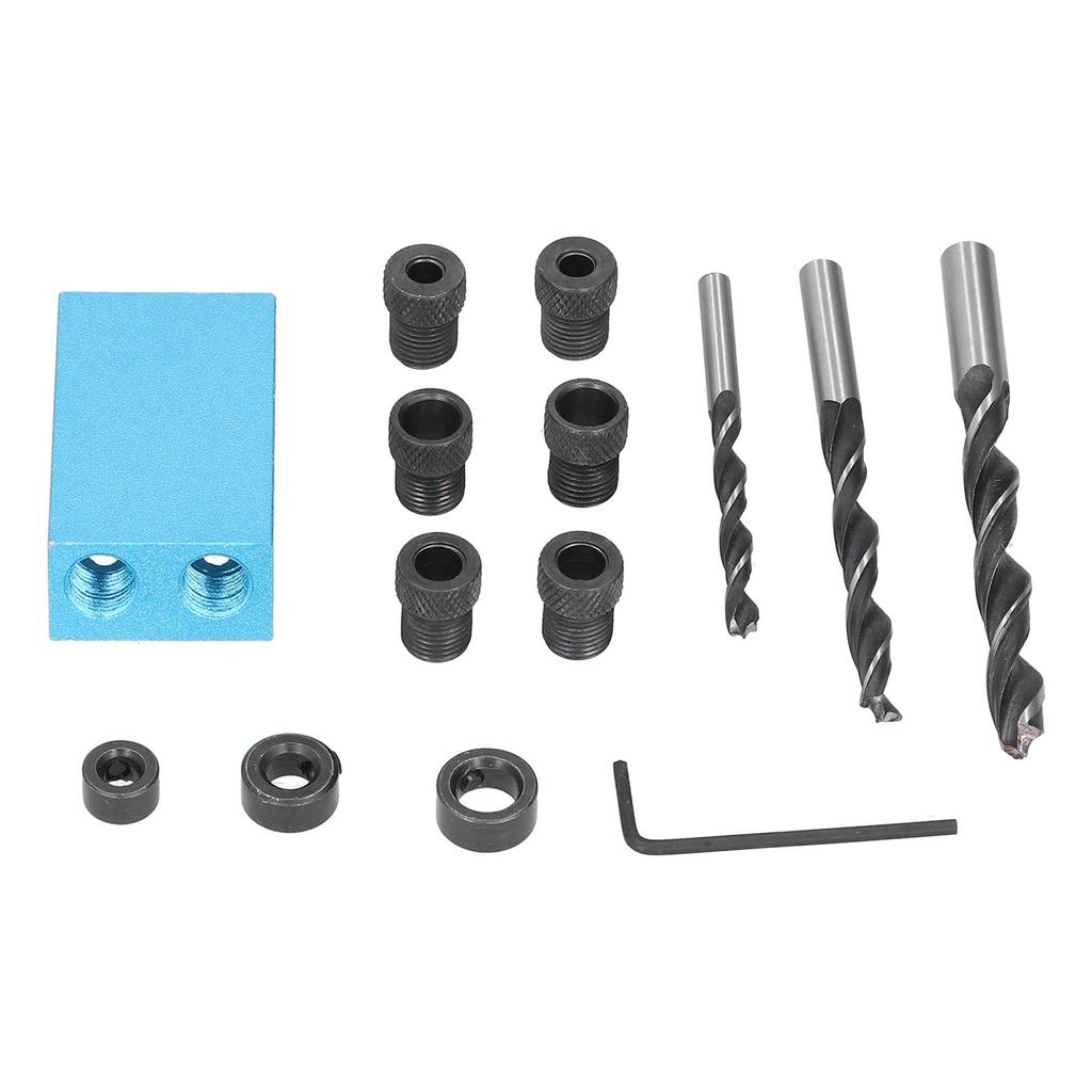 Woodwork Pocket Hole Jig 15 degrees  Aluminum Alloy Angle Carpentry Locator Jigs for Drilling14Pcs Set