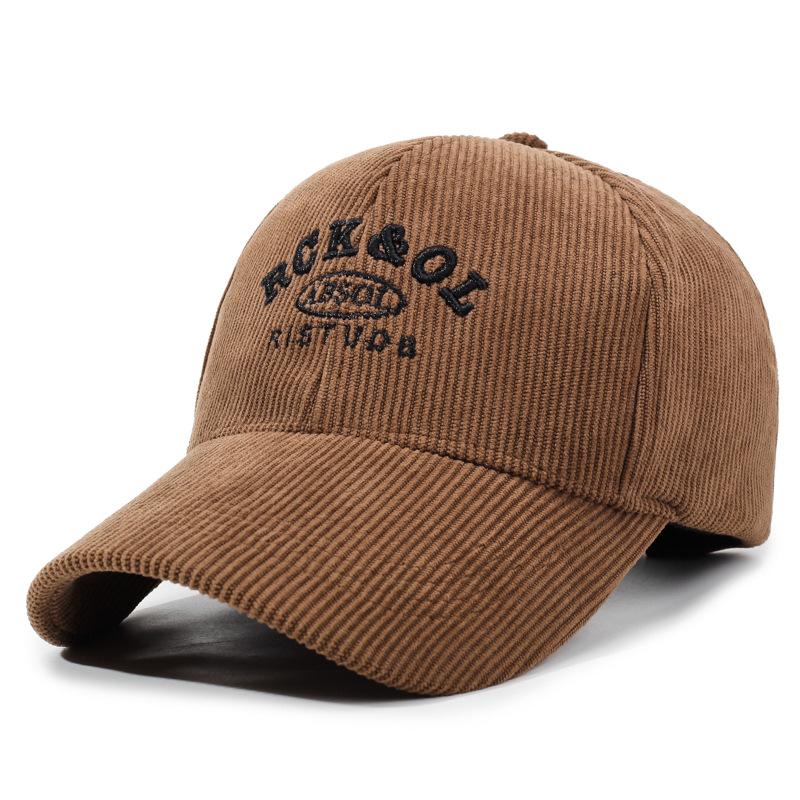 Autumn Winter Women Corduroy Solid Color Baseball Cap Men Outdoor Letter Embroidery Warm Cap