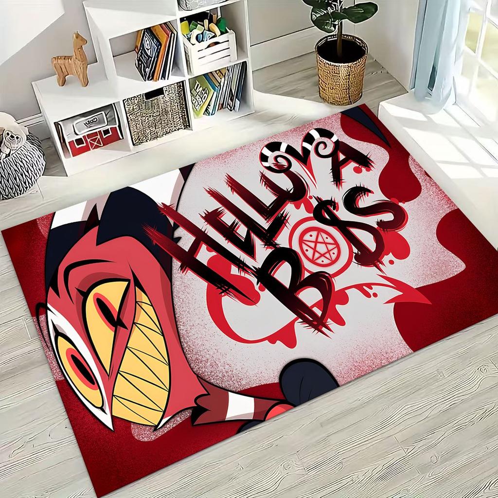 Alfombra de Dibujos Animados 3D H-Helluva Boss Blitzo H-Hazbin Hotel para Dormitorio Sala de Estar Sofá Decoración de Felpudo para el Hogar, Alfombra Antideslizante para el Suelo