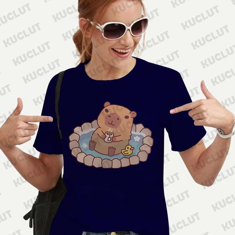 Woman Clothing Japanese Style Cute Capybara Print Tees Shirt Fashion Female Clothes T-Shirts Funny Animal Graphic Y2k Tops