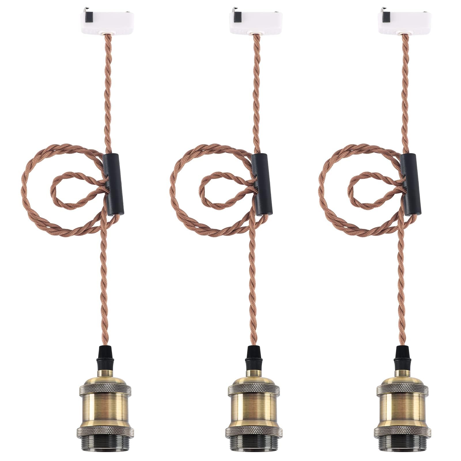 

szbritelight Ceiling Light, 3-Bulb Socket Set, E26, Single-Light, Hanging Pendant Light, LED Compatible, Bare Bulb Compatible, Brass-Colored, 100cm