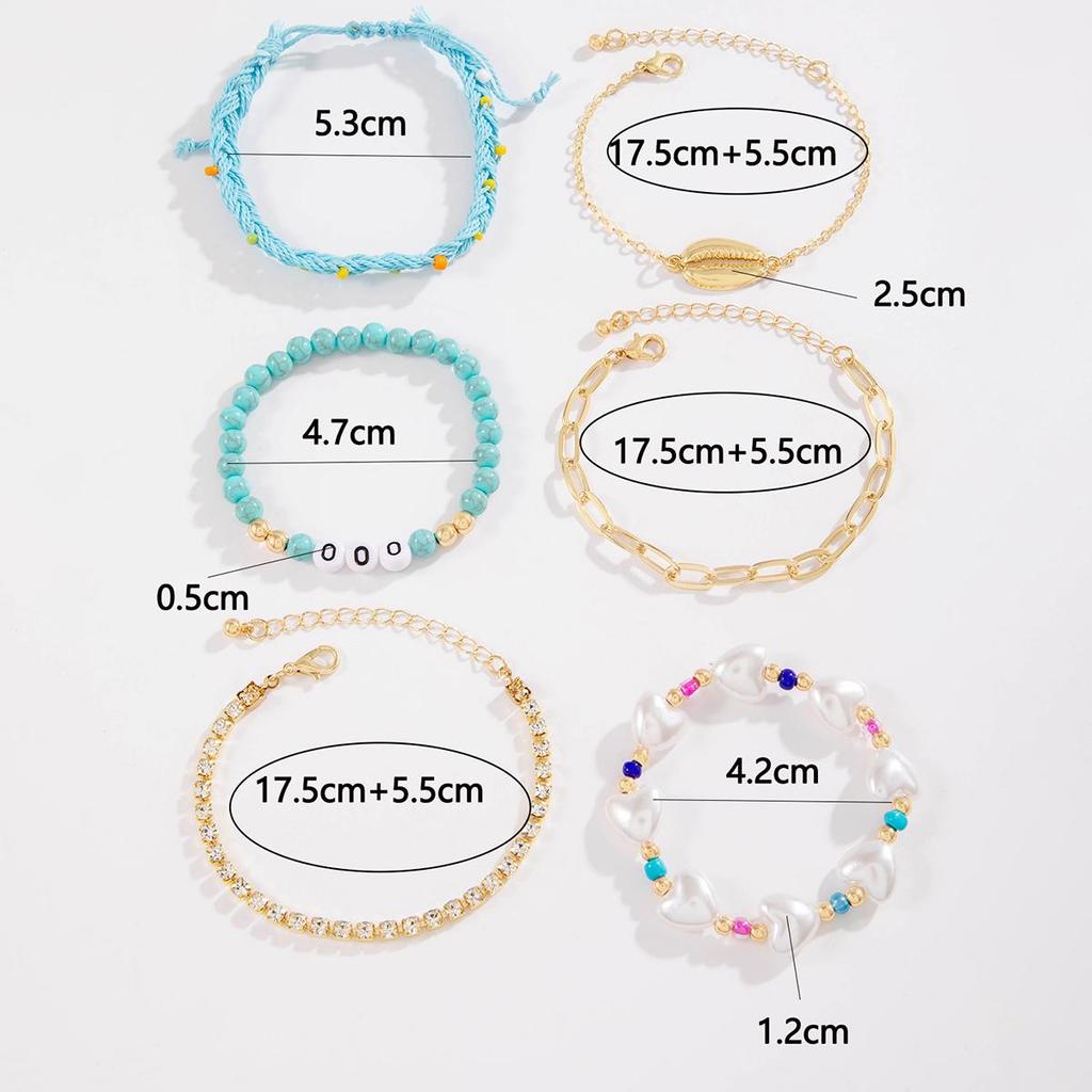 Cross Border Bohemian Style Imitation Turquoise Bead Shell Bracelet Vacation Style Letter Imitation Pearl Bracelet Set