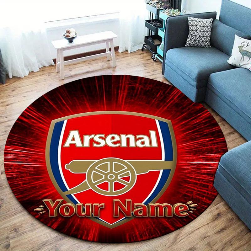 Arsenal F Benutzerdefinierter Name Runder Teppich, Teppich für Wohnzimmer Schlafzimmer Sofa Spielzimmer Dekoration, Rutschfeste Fußmatte