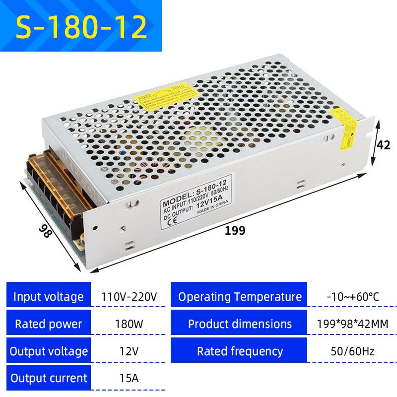 220V to 12V/24V/5V Switching Power Supply, 2A-20A High-Power Transformer for LED Strips & Monitoring Systems