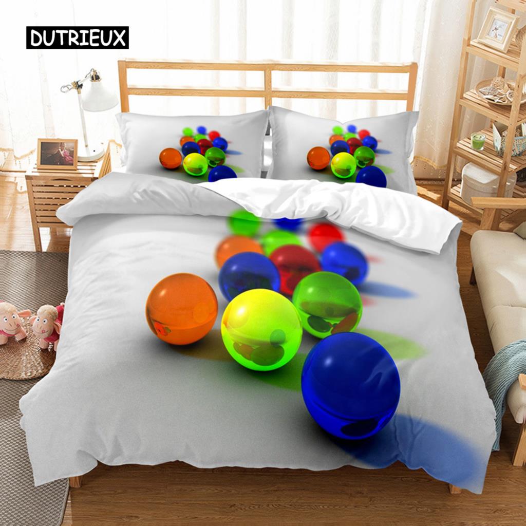 Glass Ball Duvet Cover Set Microfiber Colored Transparent Marbles Bedding Set Childhood Toys for Kid Teen Queen King Quilt Cover