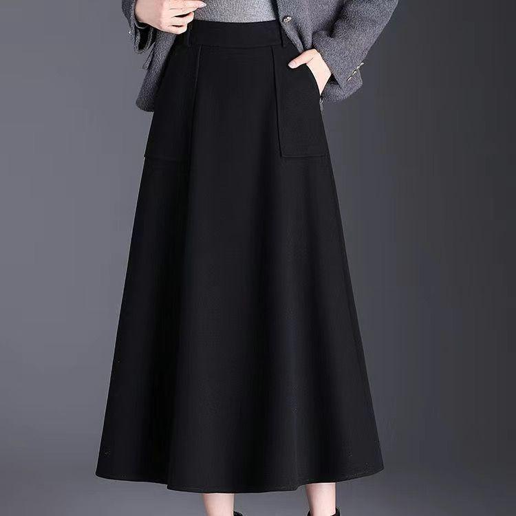 

High-Waisted Wool A-Line Midi Skirt with Pockets for Autumn and Winter M (suggested for 90-100 jin)