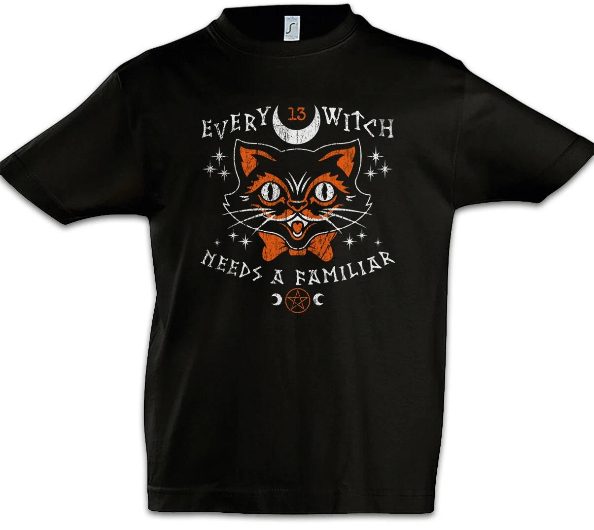 Every Witch Needs A Familiar Kids Boys T-Shirt Cat Cats Fun Cat Cats- 140