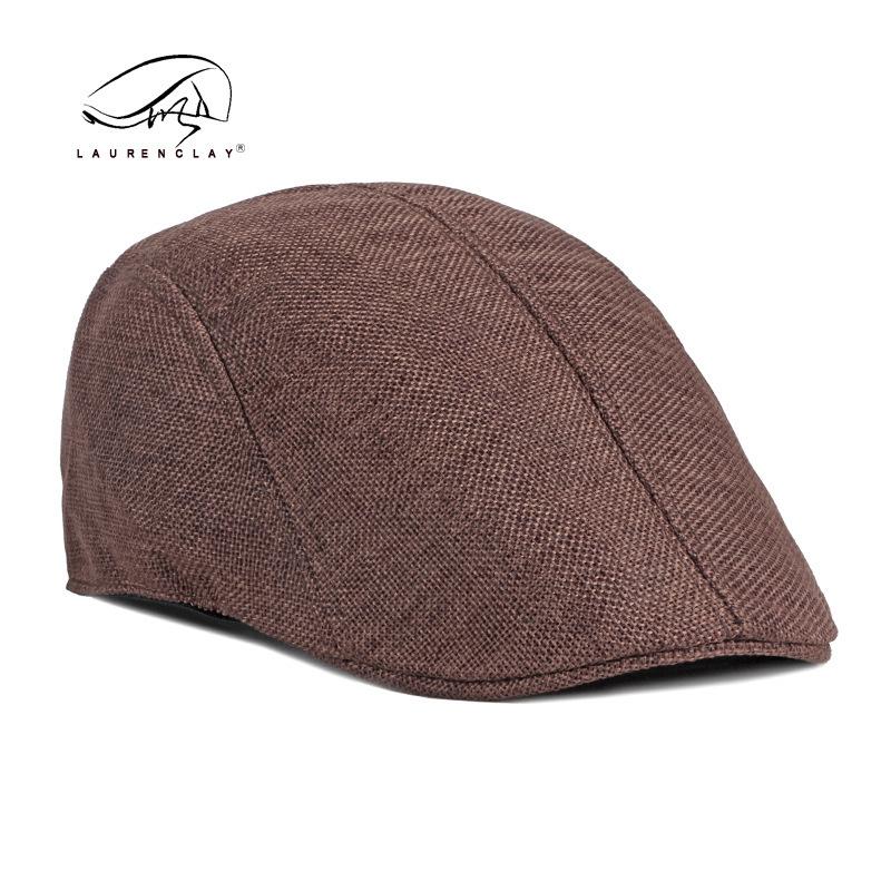 Hat men's simple light plate imitation hemp beret British retro summer breathable duck tongue forward hat in the elderly hat