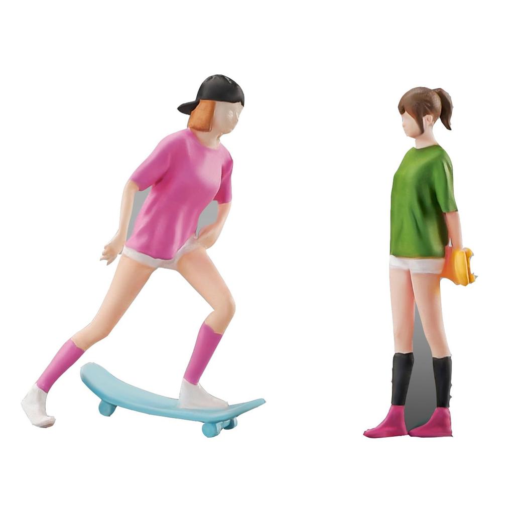 Shoucangjia Scale Figure Miniature Figurine Resin Mini Doll Model Creative Photography Sand Table Scene Prop DIY Landscaping Skateboard Girl