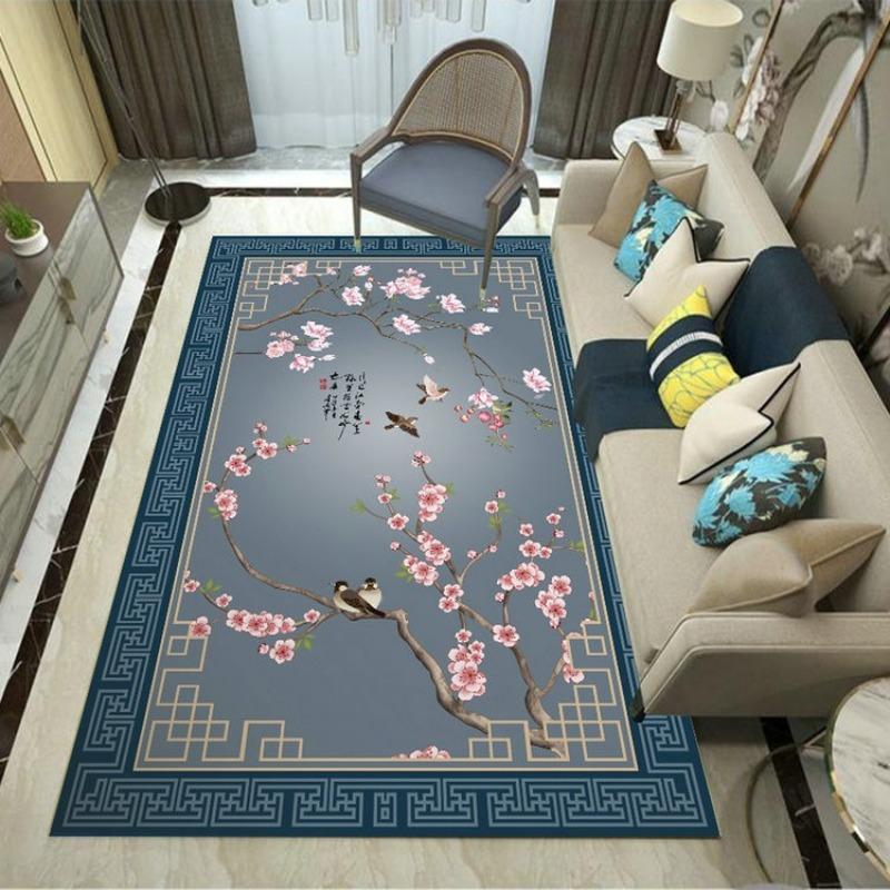 Floral Bird Print Carpet Chinese Style Living Room Decor Mat Non-slip Absorbent Home Decor Rug Multi-size Balcony Bedroom Rugs
