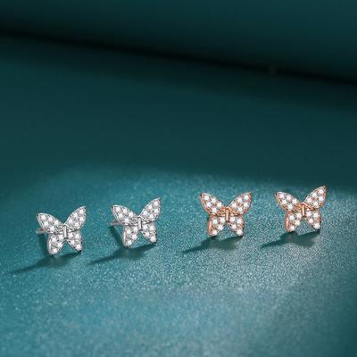 Light Luxury Butterfly Earrings Temperament Versatile New Diamond-encrusted Thin High-end Stud Earrings